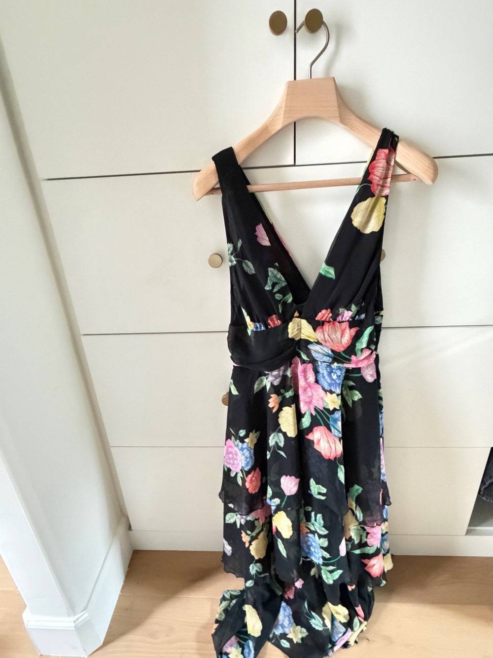 Topshop Black Floral V-Neck Tiered Midi Dress